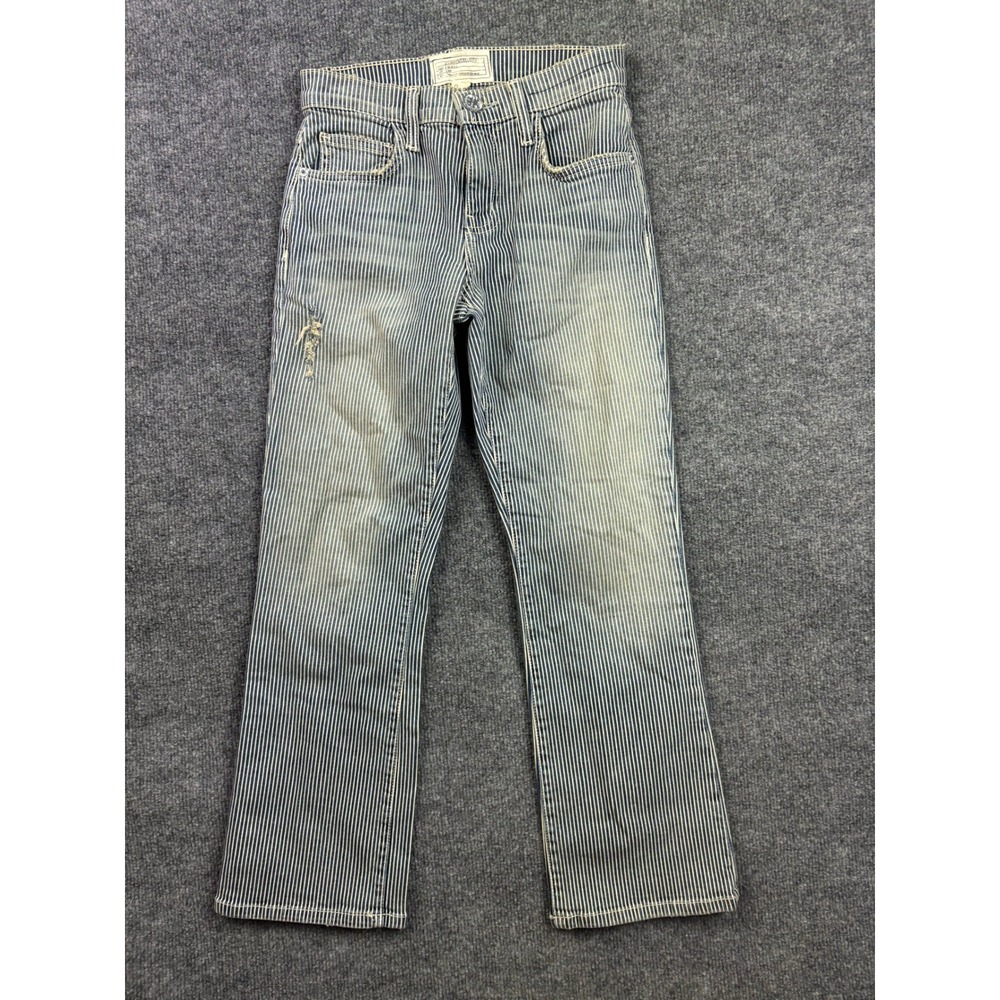 Current Elliott The Kick Jean Women 23 Blue Hickory Stripe Flare Cropped Denim